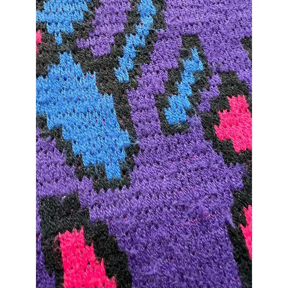 Vintage Abstract Flower Art Pattern Knit Sweater M Contemporary Purple Pink Blue